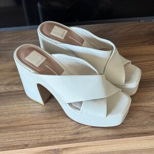 Zara Cream Cross-Strap Platform Mules
